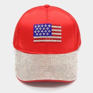 Rhinestone Bling American Flag Accented Baseball Cap